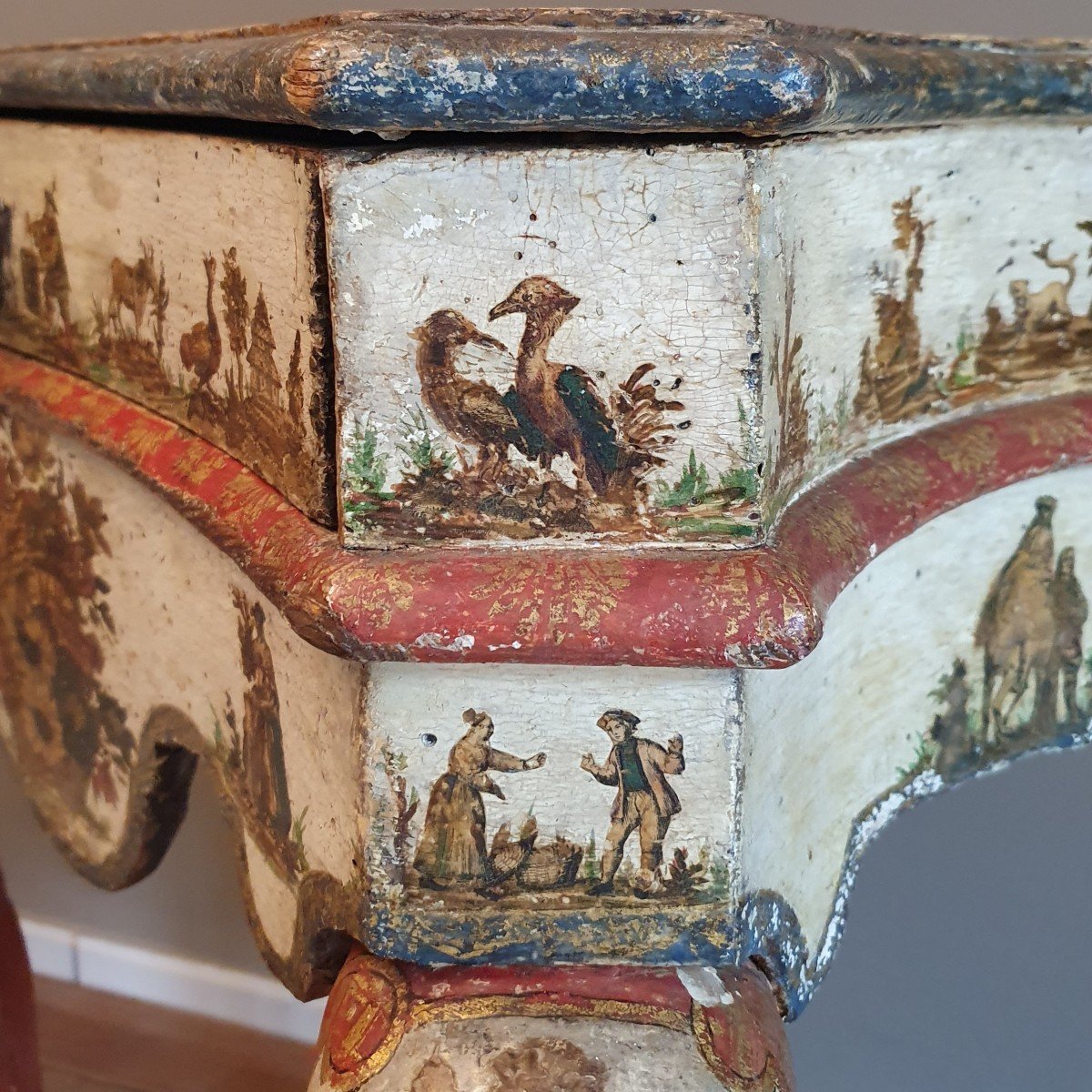 table sicilienne Louis XV laqueé et décoréè 'arte povera'-photo-2