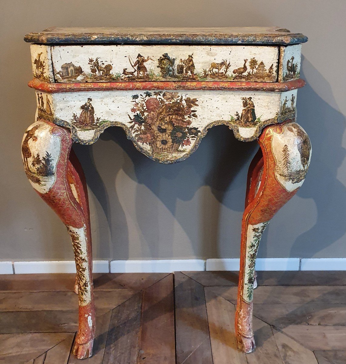 table sicilienne Louis XV laqueé et décoréè 'arte povera'-photo-3