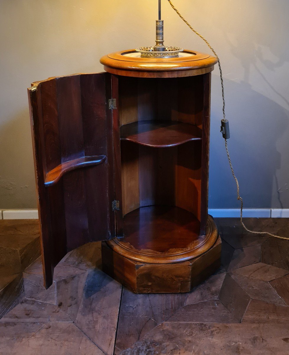 Mahogany Column Bedside Table With Marble Top 19th Century -photo-3