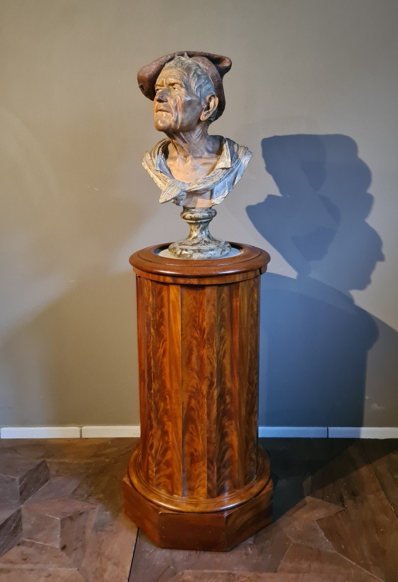Mahogany Column Bedside Table With Marble Top 19th Century 