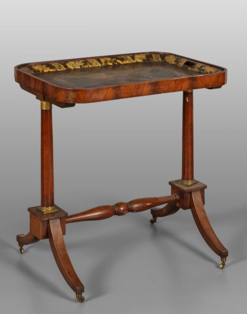 Empire Mahogany Coffe Table With A Removable Painted Toile Tray-photo-2