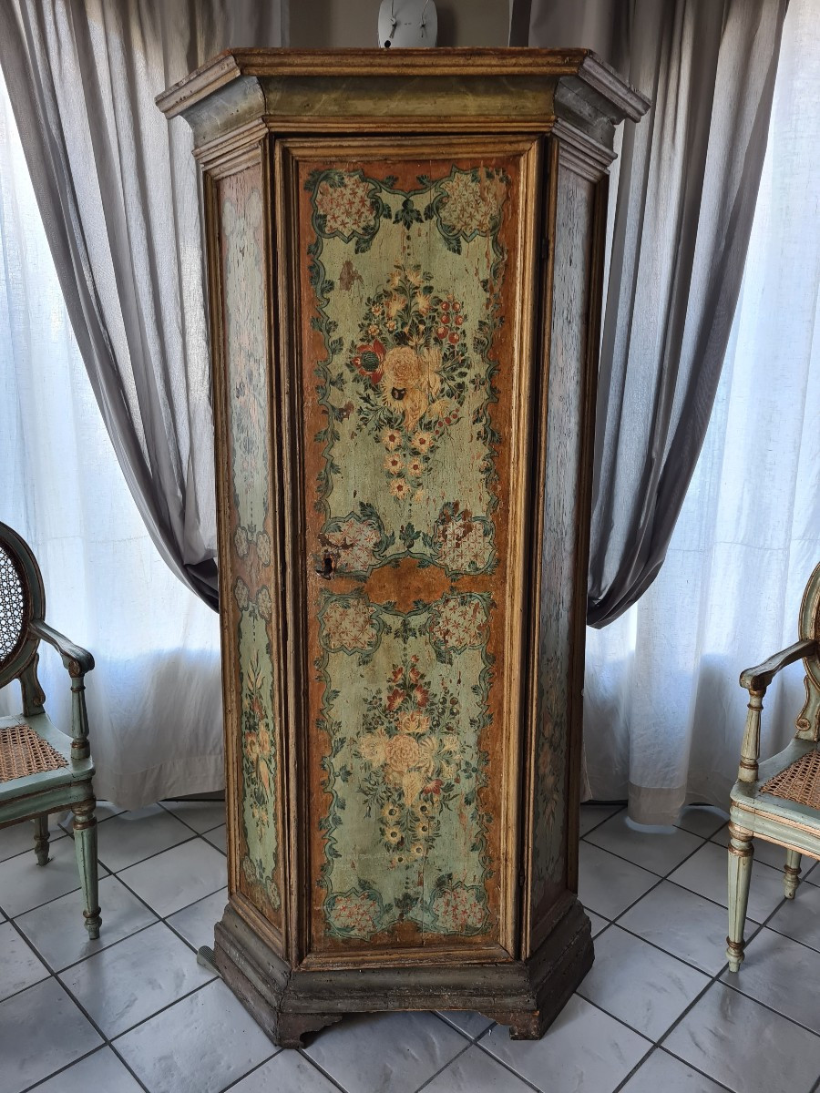 Corner Cabinet In Painted And Lacquered Wood Original Polychrome XVIIIth Century 