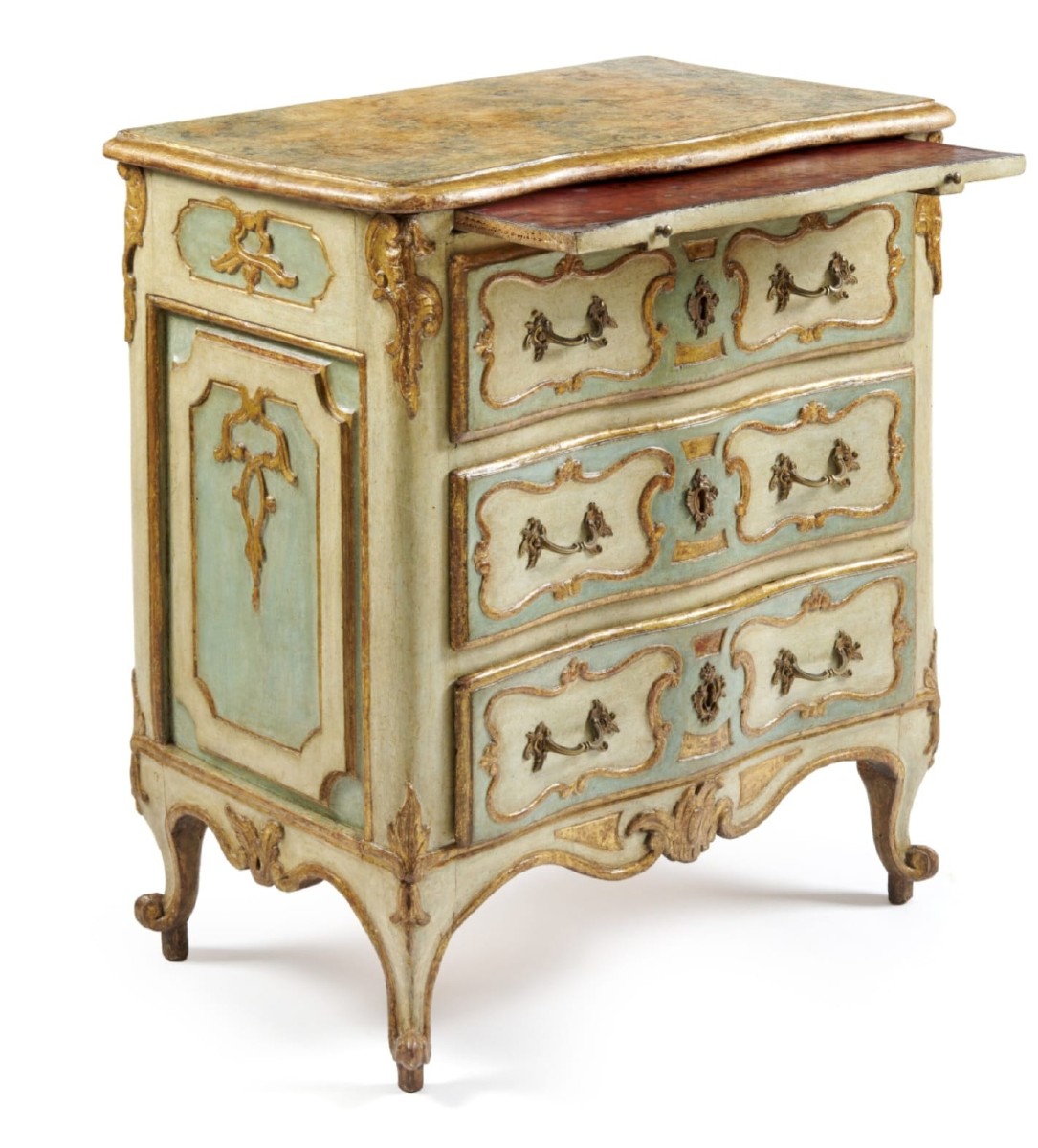 Commode italienne, partiellement dorée et peinte, Milan, vers 1760-1770