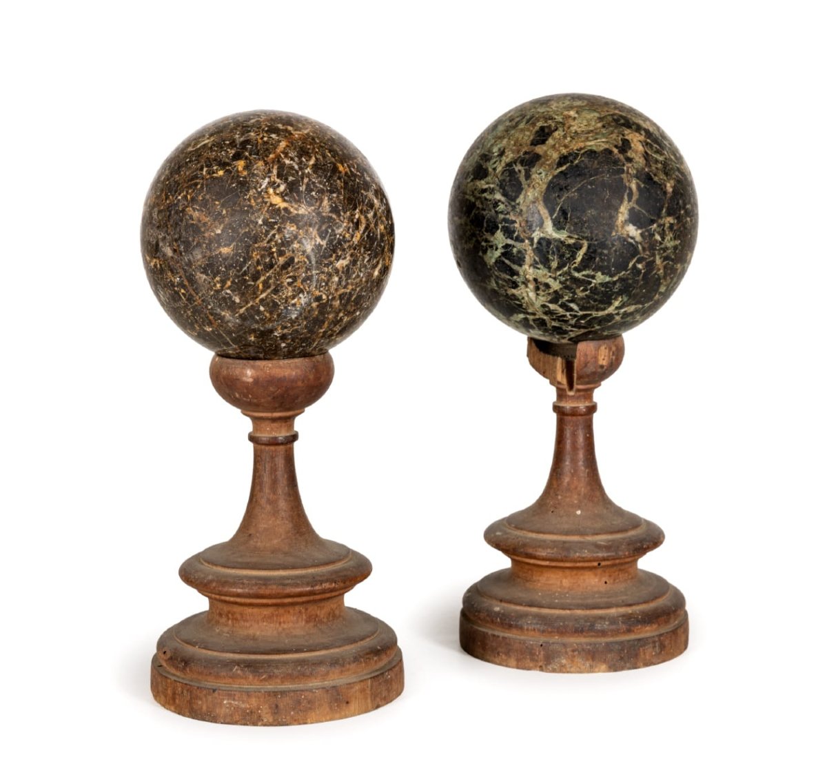 A Pair Of Spheres Made Of Different Types Of Antique Marble