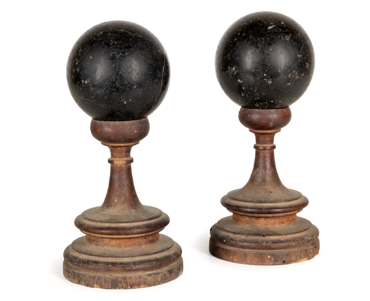 Pair Of Antique Black Marble Spheres