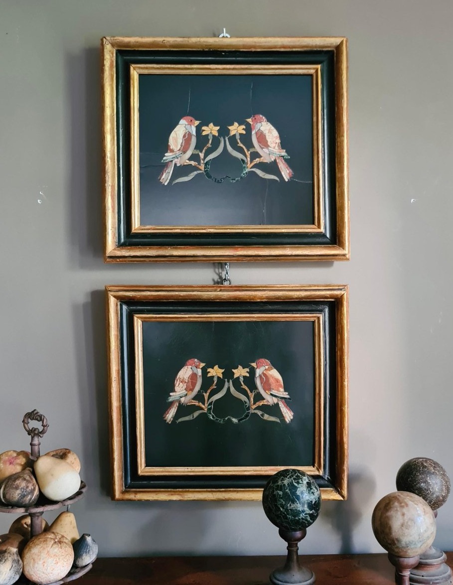 Pair Of Compositions In Polychrome Inlaid Marble-photo-2