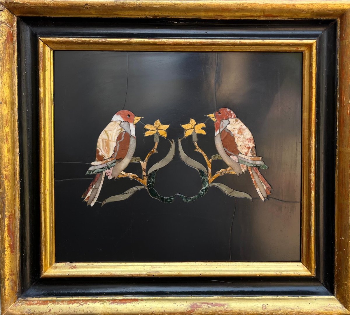 Pair Of Compositions In Polychrome Inlaid Marble-photo-1