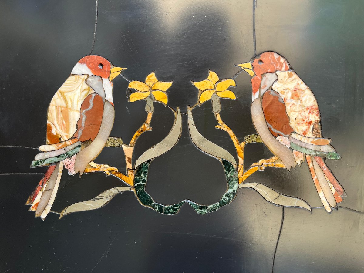 Pair Of Compositions In Polychrome Inlaid Marble-photo-3