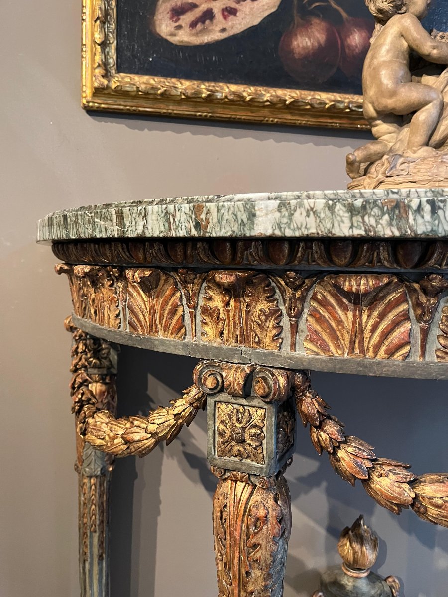 Carved And Lacquered Wooden Console Table, Turin, 18th Century-photo-4