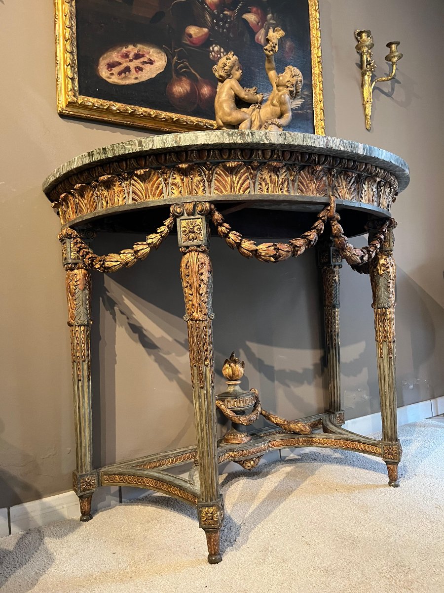 Carved And Lacquered Wooden Console Table, Turin, 18th Century-photo-2
