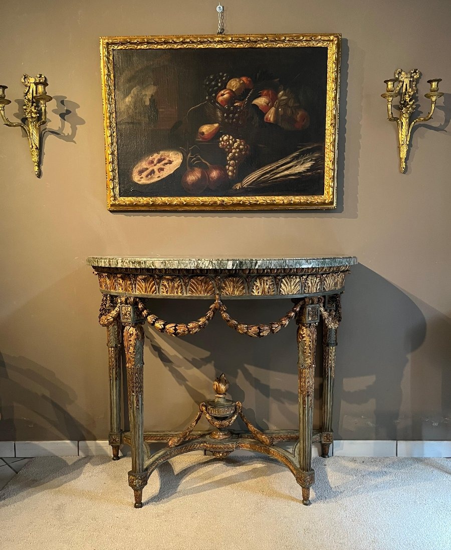 Carved And Lacquered Wooden Console Table, Turin, 18th Century-photo-6
