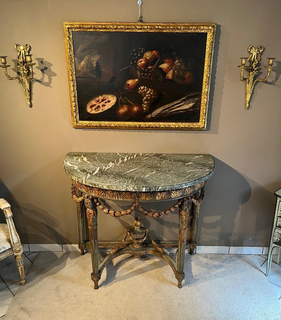 Carved And Lacquered Wooden Console Table, Turin, 18th Century-photo-7