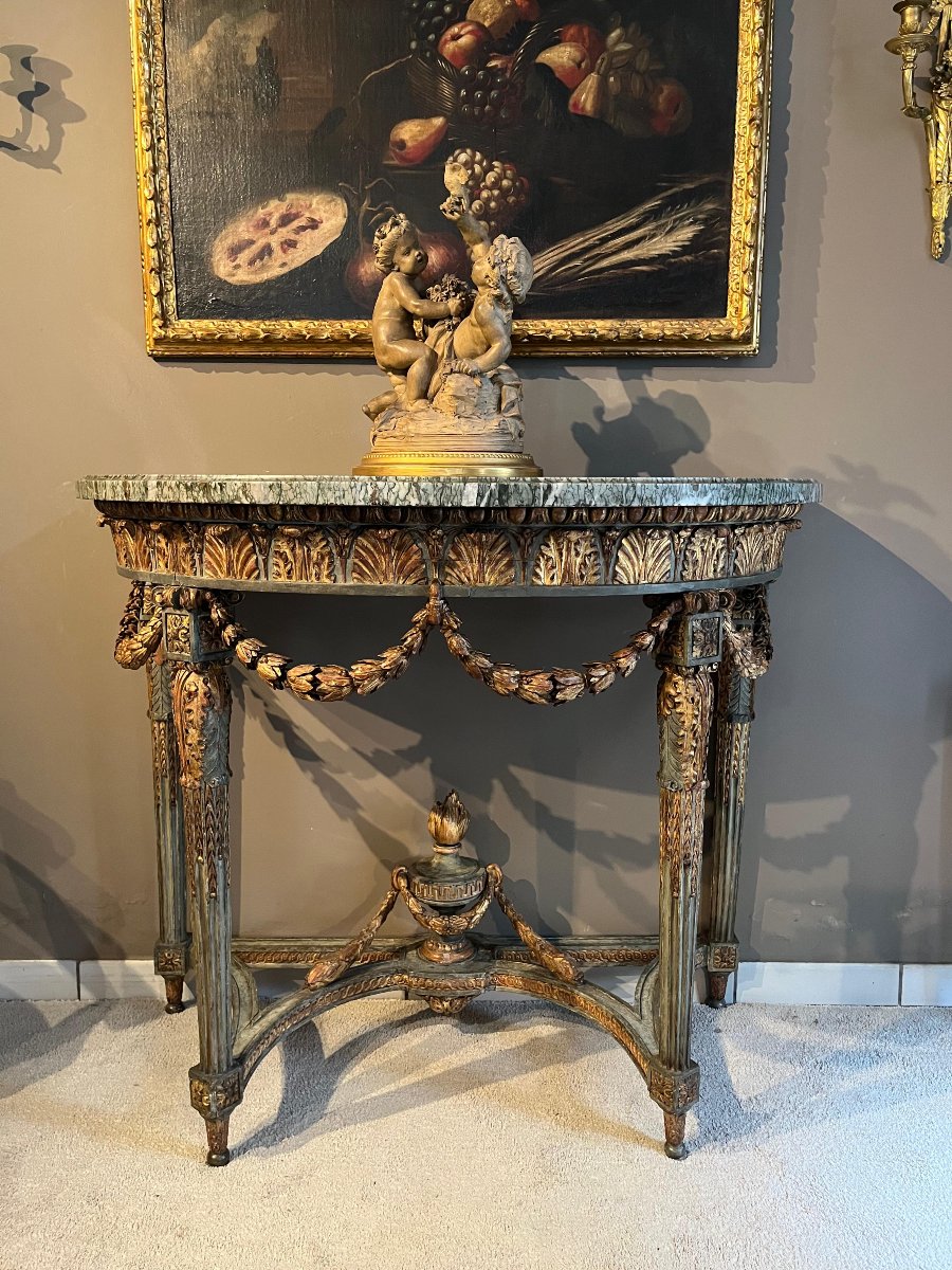 Carved And Lacquered Wooden Console Table, Turin, 18th Century