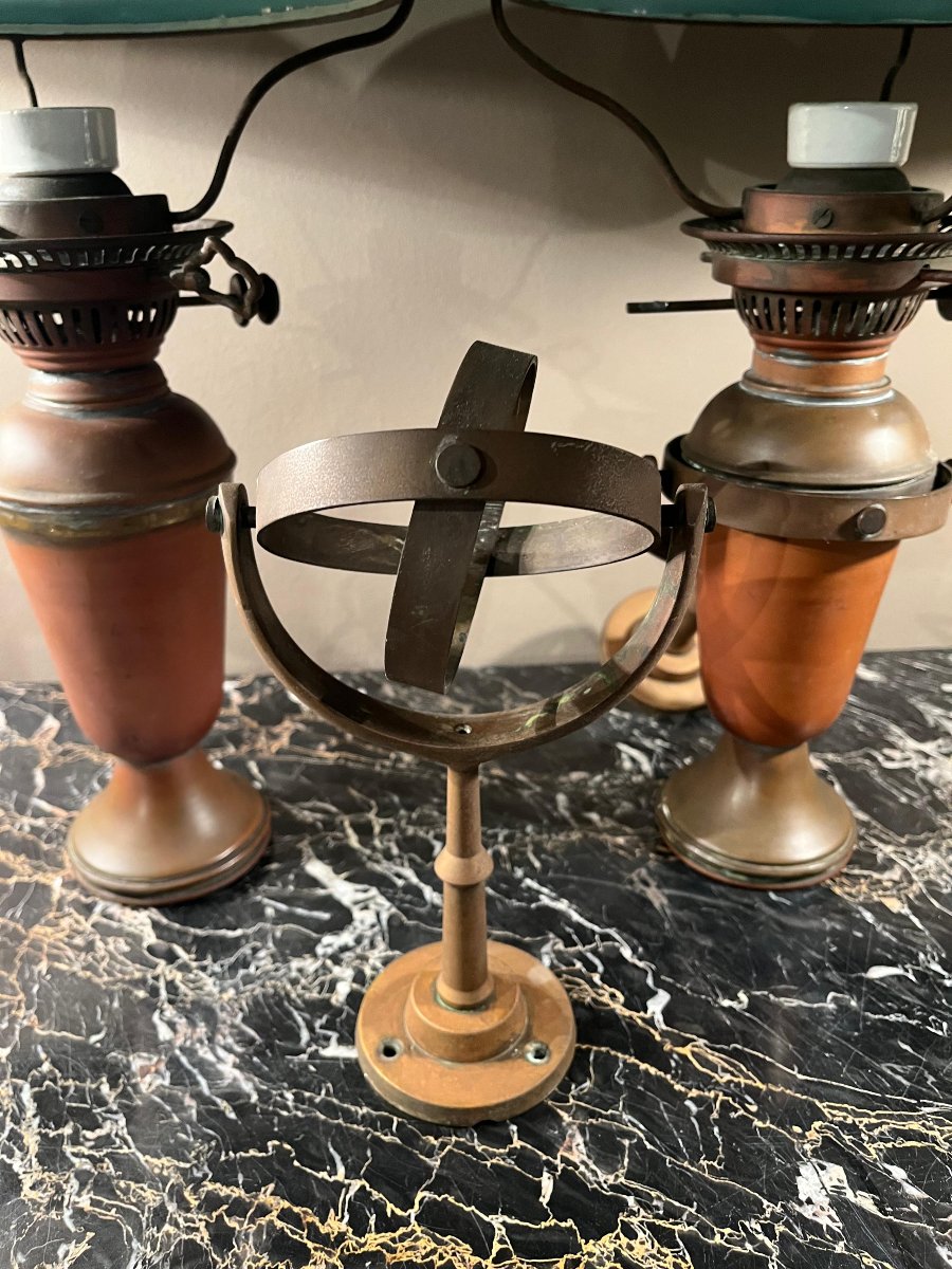 Paire de lampes à huile avec cardan pour bateaux-photo-3