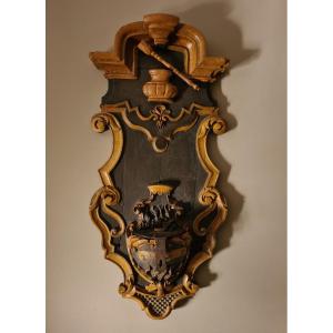 Almoner Piedmont Louis XV Carved And Lcquered. Depicting The Souls Of Purtatorium