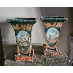 Paire Of Empire Painted Toile Planters