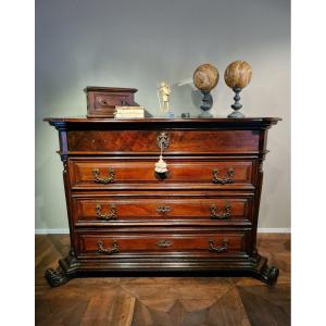 Four Drawer Walnut Chest Of Drawers, 17th Century Paneled Sides