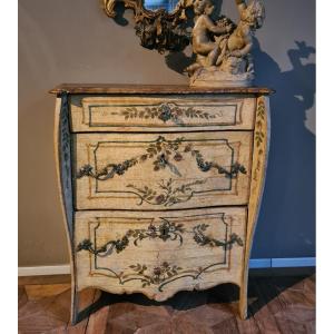 Small Chest Of Drawers Lacquered In Polychrome Genoa, 18th Century