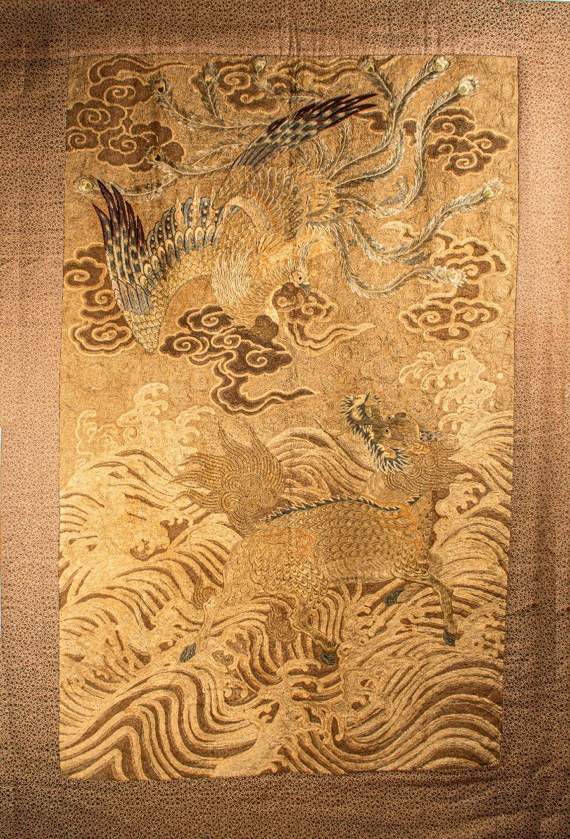 Tapestry With Flying Phoenix 鳳凰 And A Kirin 麒麟-photo-2