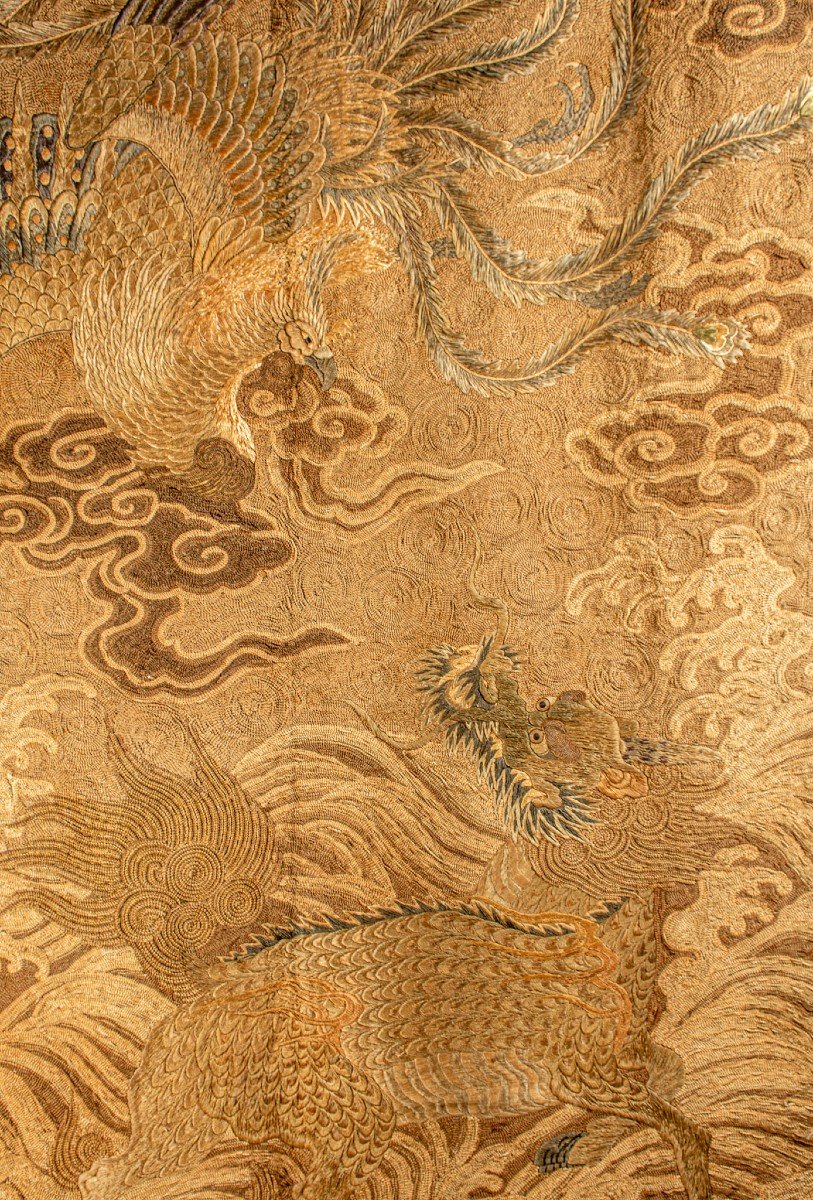 Tapestry With Flying Phoenix 鳳凰 And A Kirin 麒麟-photo-3