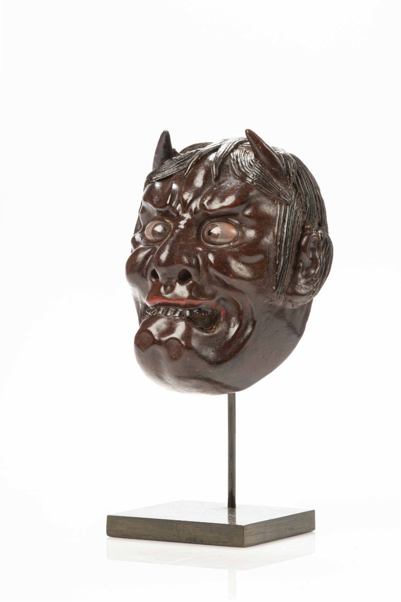 A Japanese Lacquered Wood Oni Mask-photo-2