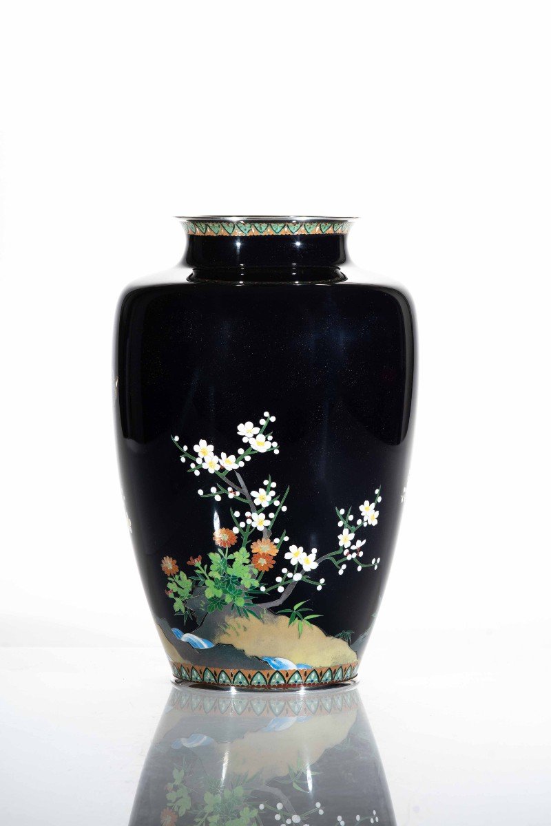 Vase Cloisonné Figurant Un Faisan Entouré De Fleurs De Cerisiers En Fleurs-photo-3