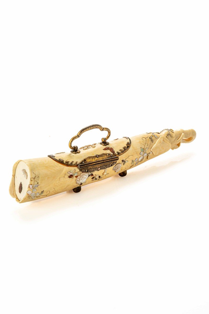 A Japanese Ivory Kodansu In The Shape Of An Elephant-photo-2