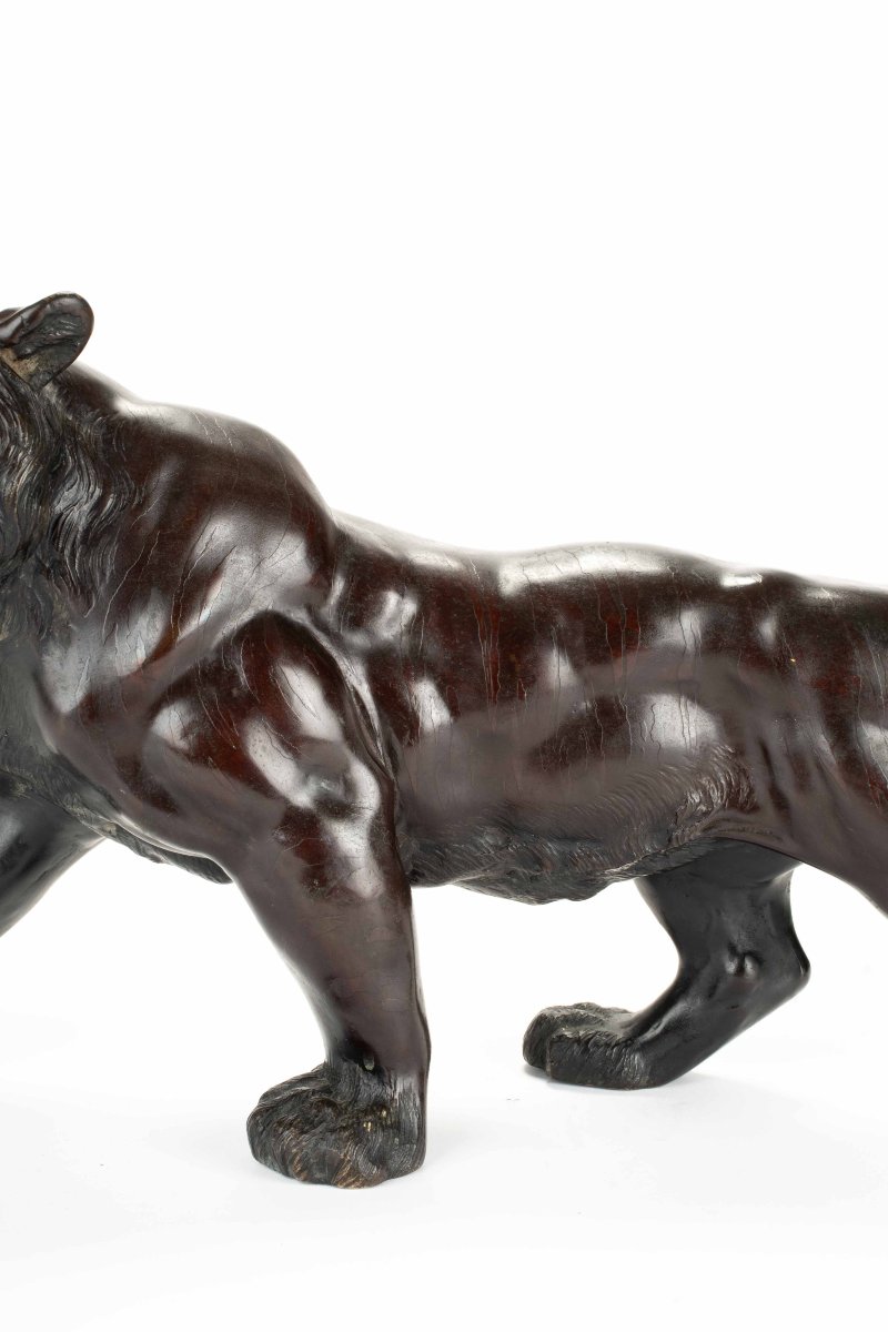 A Bronze Sculpture Depicting The Study Of A Roaring Tiger-photo-3