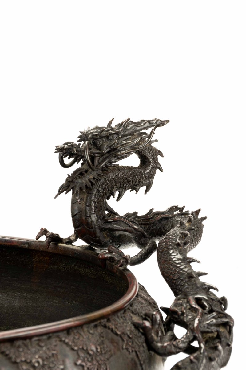 Encensoir En Bronze Avec Deux Dragons En Relief-photo-1