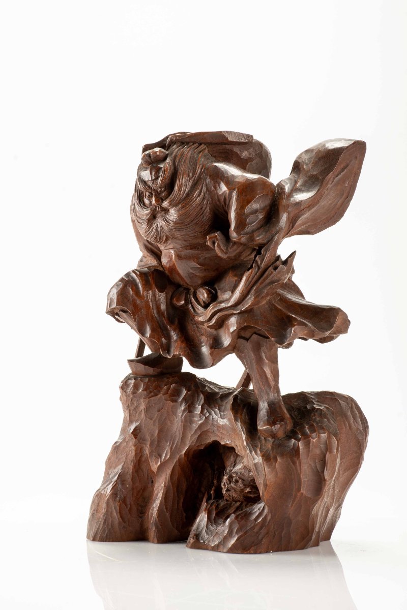 A Boxwood Okimono Depicting Shōki Attempting To Surprise An Oni-photo-2