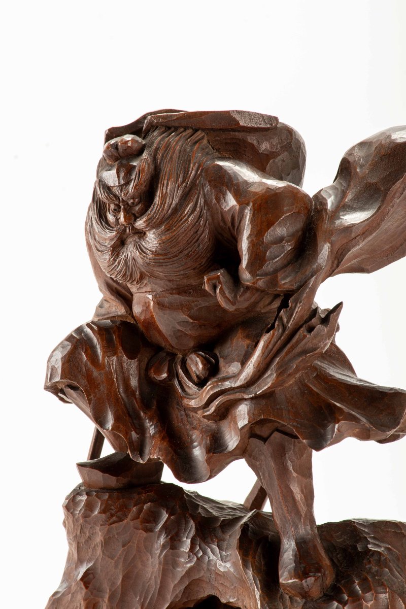 A Boxwood Okimono Depicting Shōki Attempting To Surprise An Oni-photo-3