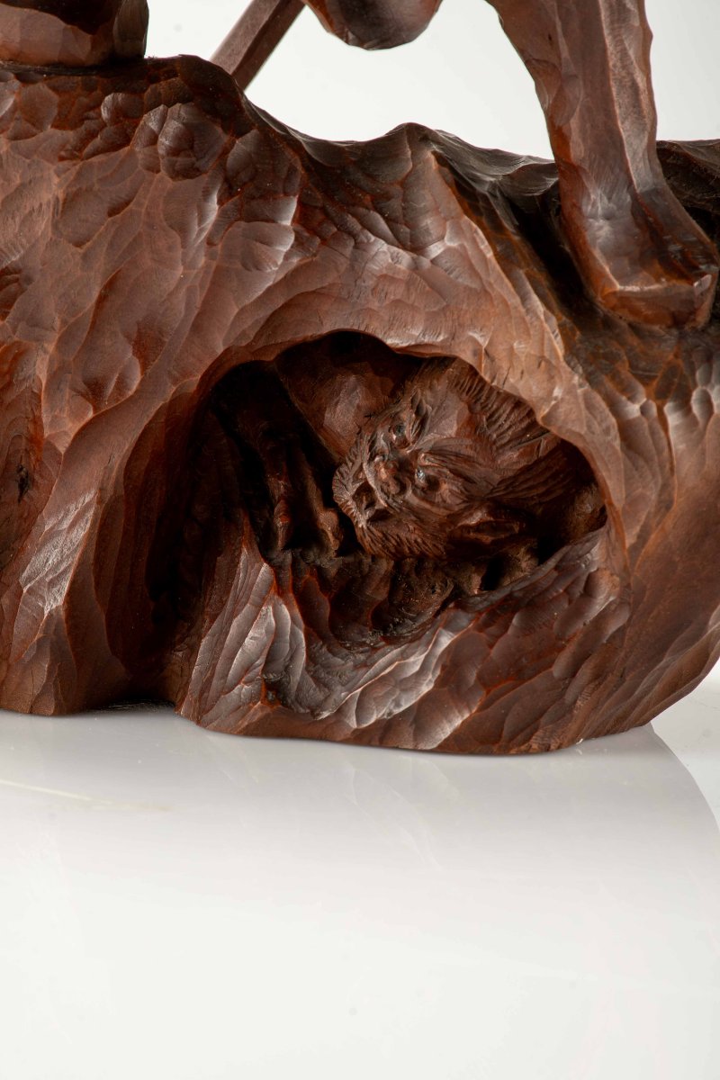 A Boxwood Okimono Depicting Shōki Attempting To Surprise An Oni-photo-4
