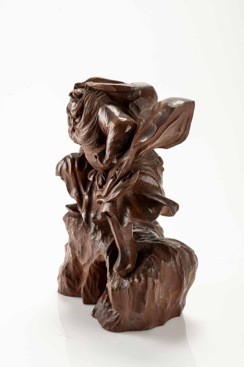 A Boxwood Okimono Depicting Shōki Attempting To Surprise An Oni-photo-1
