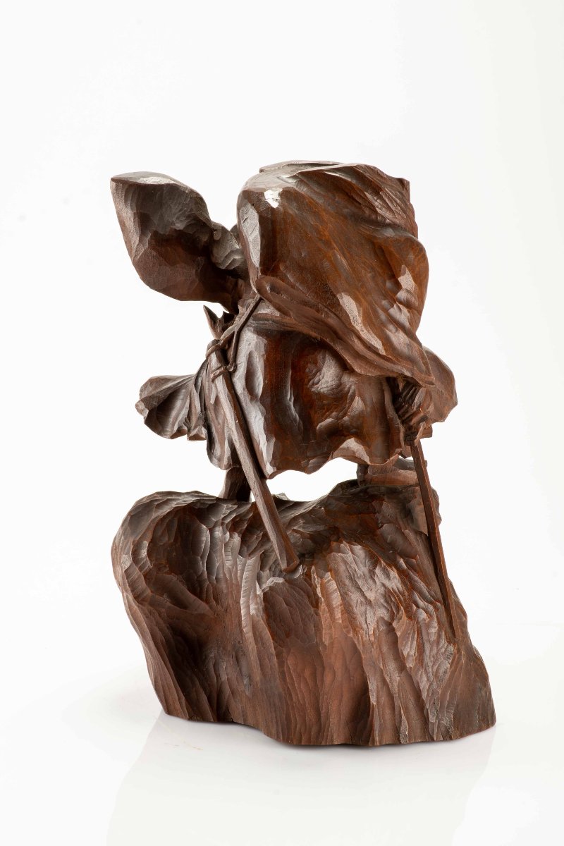 A Boxwood Okimono Depicting Shōki Attempting To Surprise An Oni-photo-3