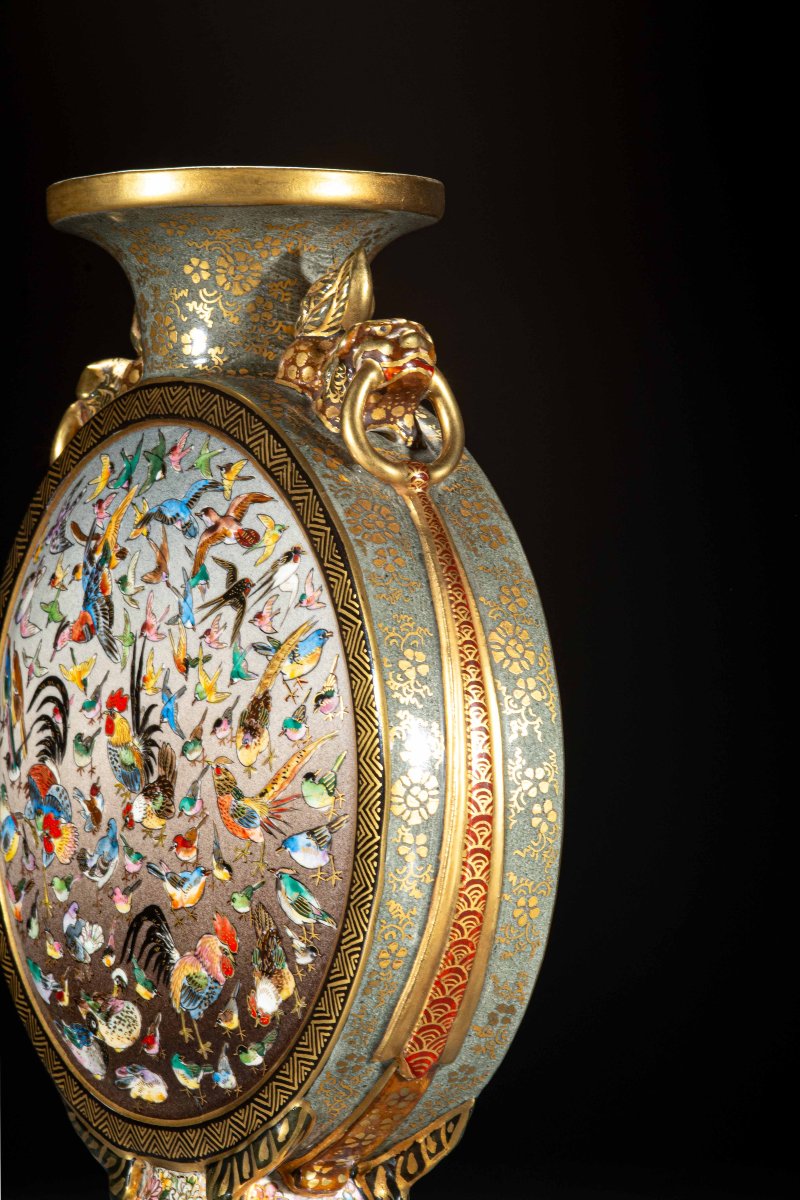 A Satsuma Moonflask Vase Decorated With Naturalistic Motifs, Signed Koshida And Zuizan-photo-3