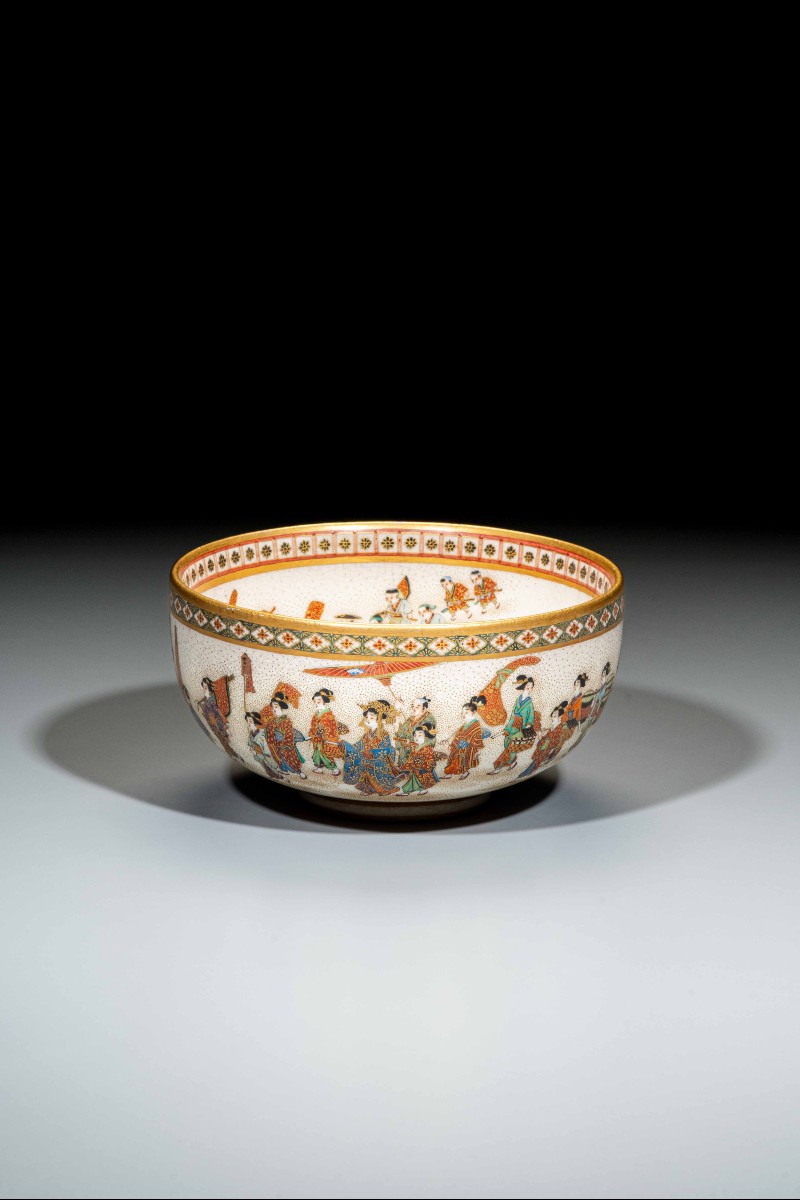 A Satsuma Bowl Depicting A Procession, Signed Shoko Takebe