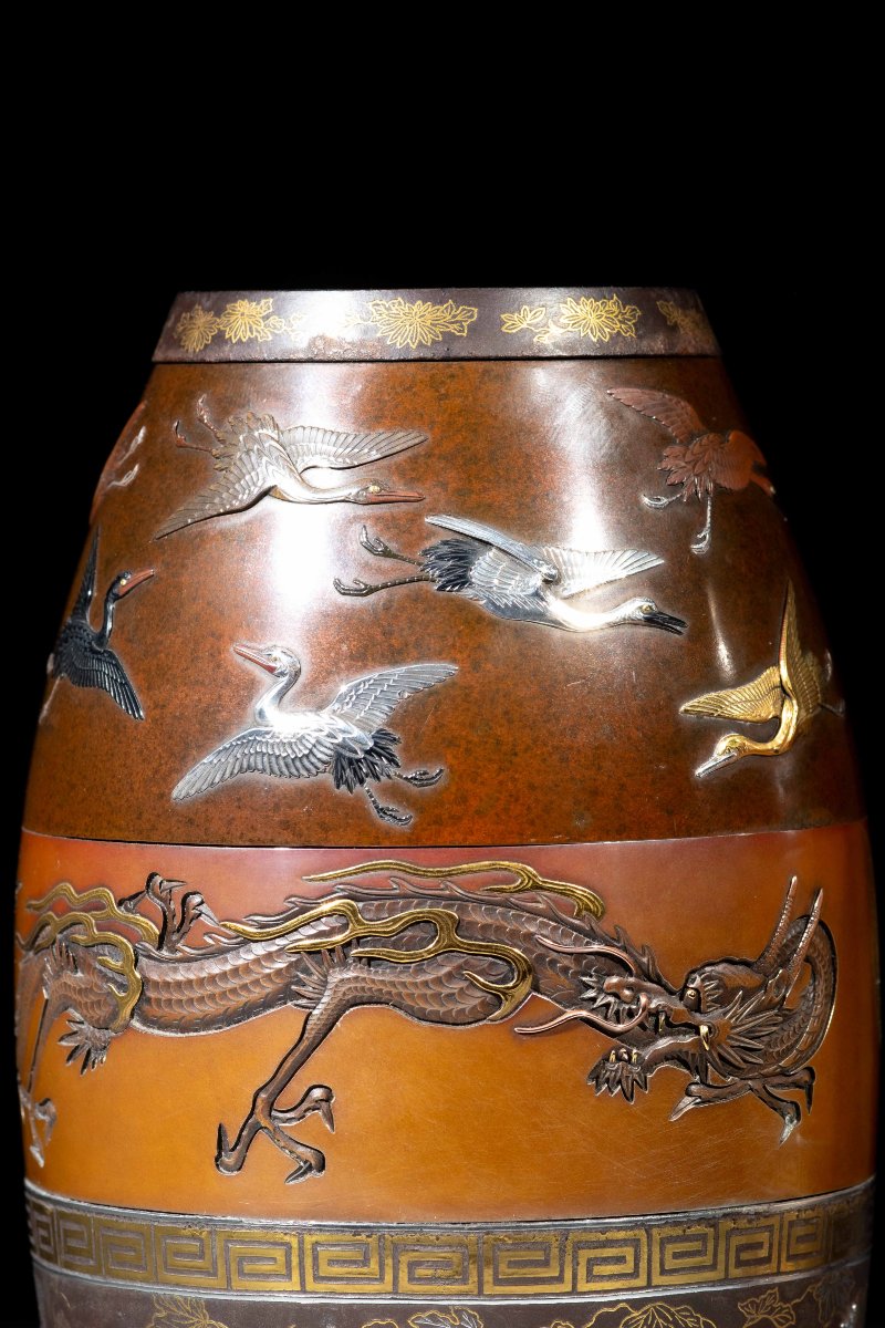 Paire de vases en fer et bronze signés Hamada Sei-photo-3