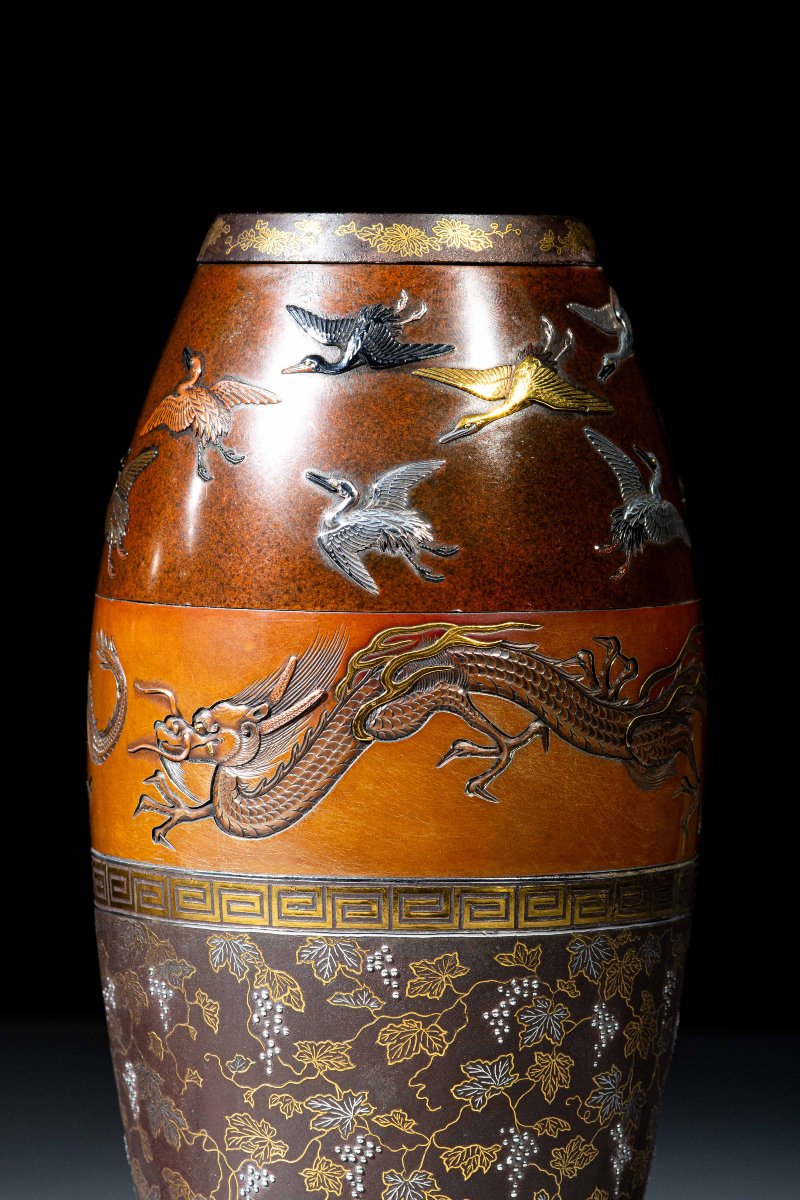Paire de vases en fer et bronze signés Hamada Sei-photo-4