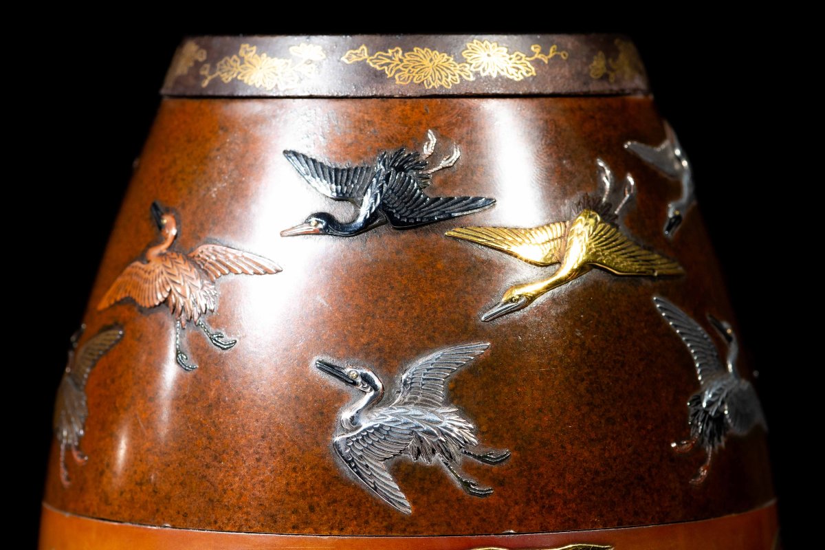 Paire de vases en fer et bronze signés Hamada Sei-photo-3