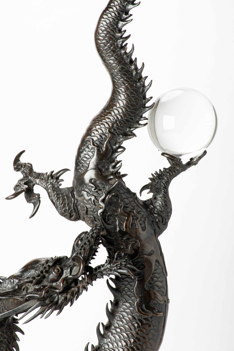 Grand okimono en bronze représentant un dragon-photo-2
