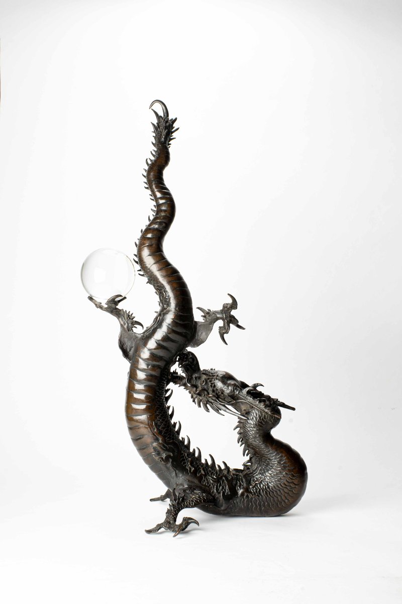 Grand okimono en bronze représentant un dragon-photo-1