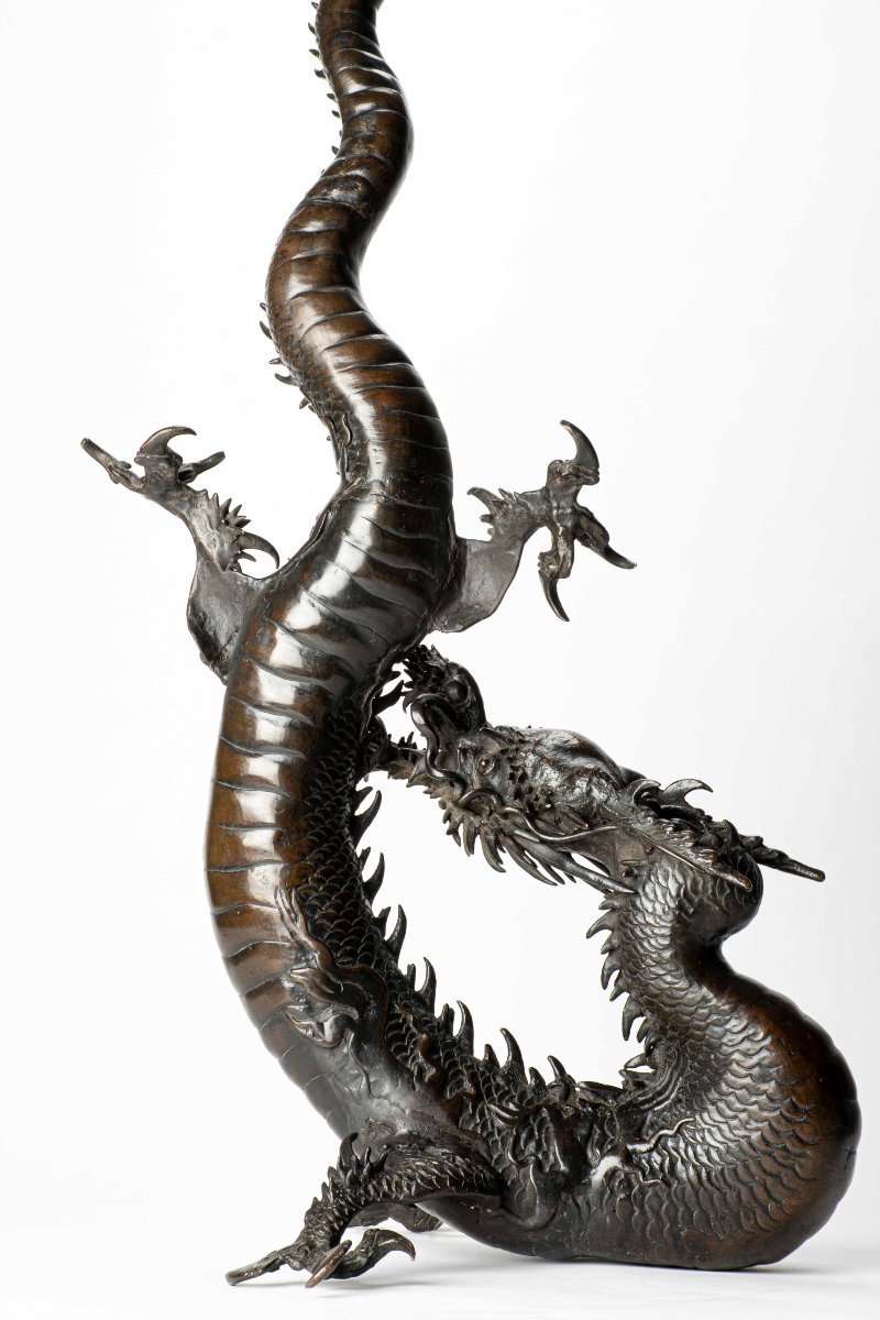 Grand okimono en bronze représentant un dragon-photo-3