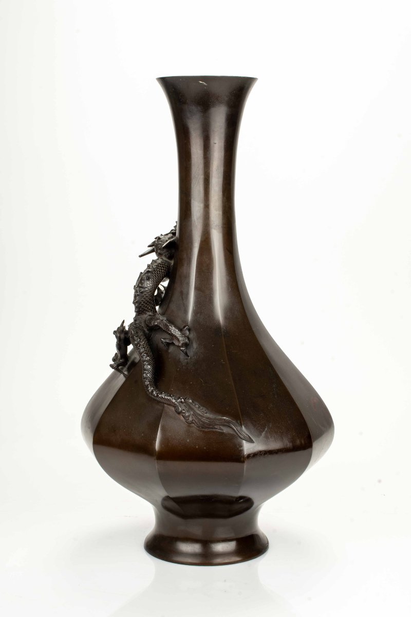 A Japanese Bronze Vase With Ryū Dragon In Relief, Signed Maruki Sei-photo-4