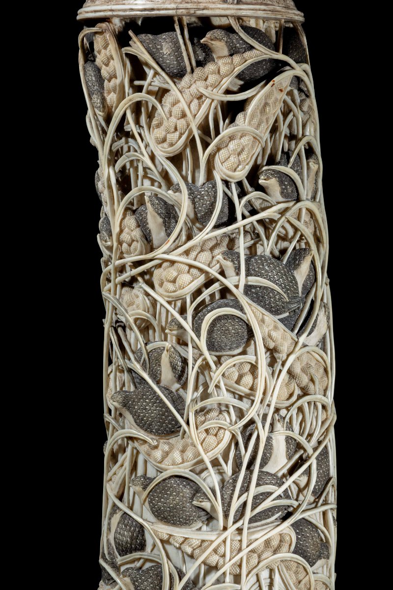 A Large Japanese Ivory Vase With A Group Of Quails-photo-4