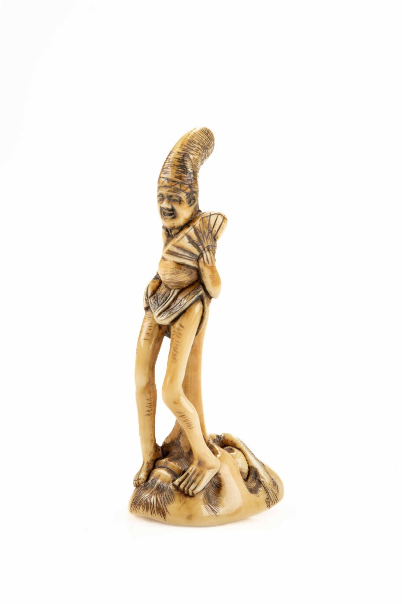 A Shunga Ivory Netsuke Depicting A Monk Seated On The Nose Of Tengu, Signed Masayuki-photo-3
