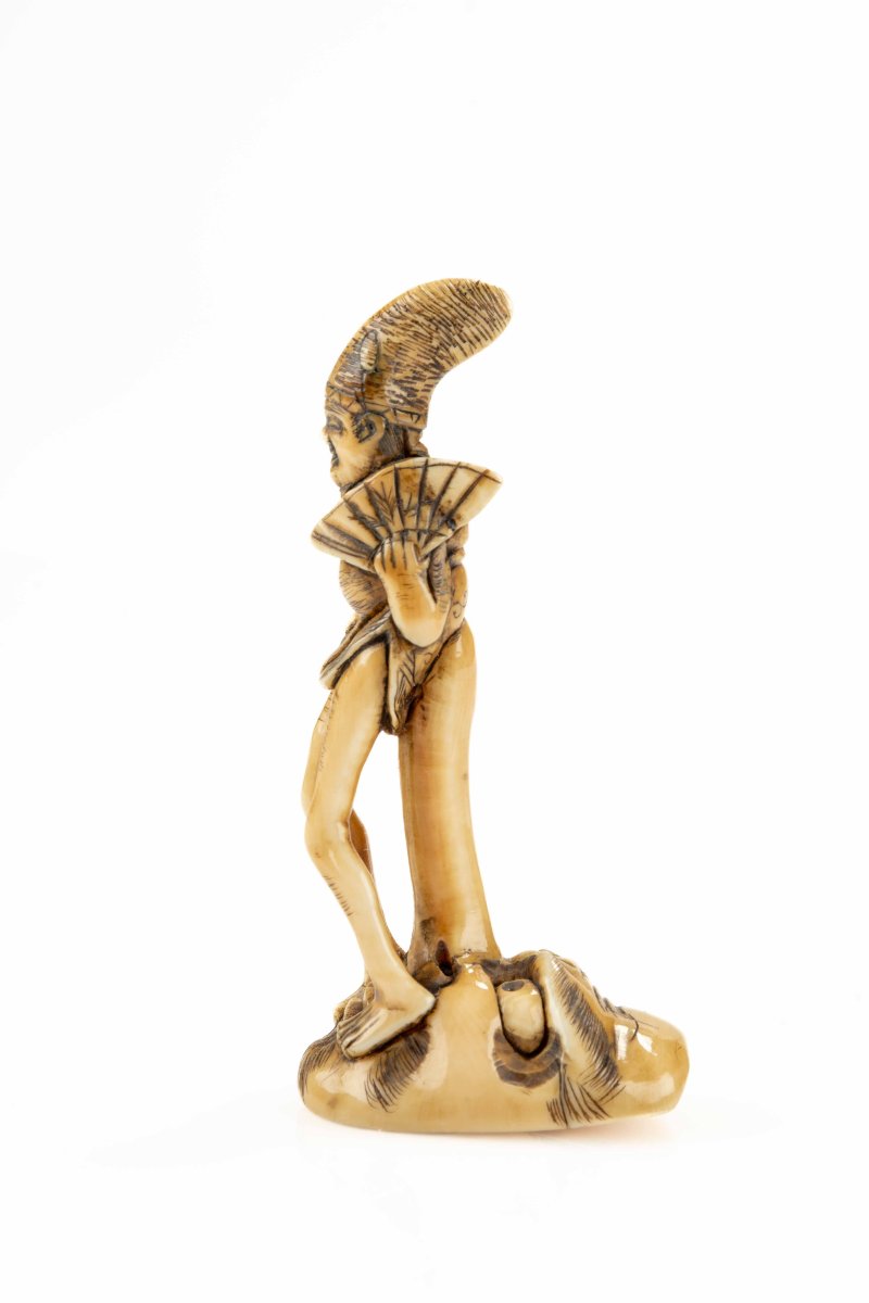 A Shunga Ivory Netsuke Depicting A Monk Seated On The Nose Of Tengu, Signed Masayuki-photo-4