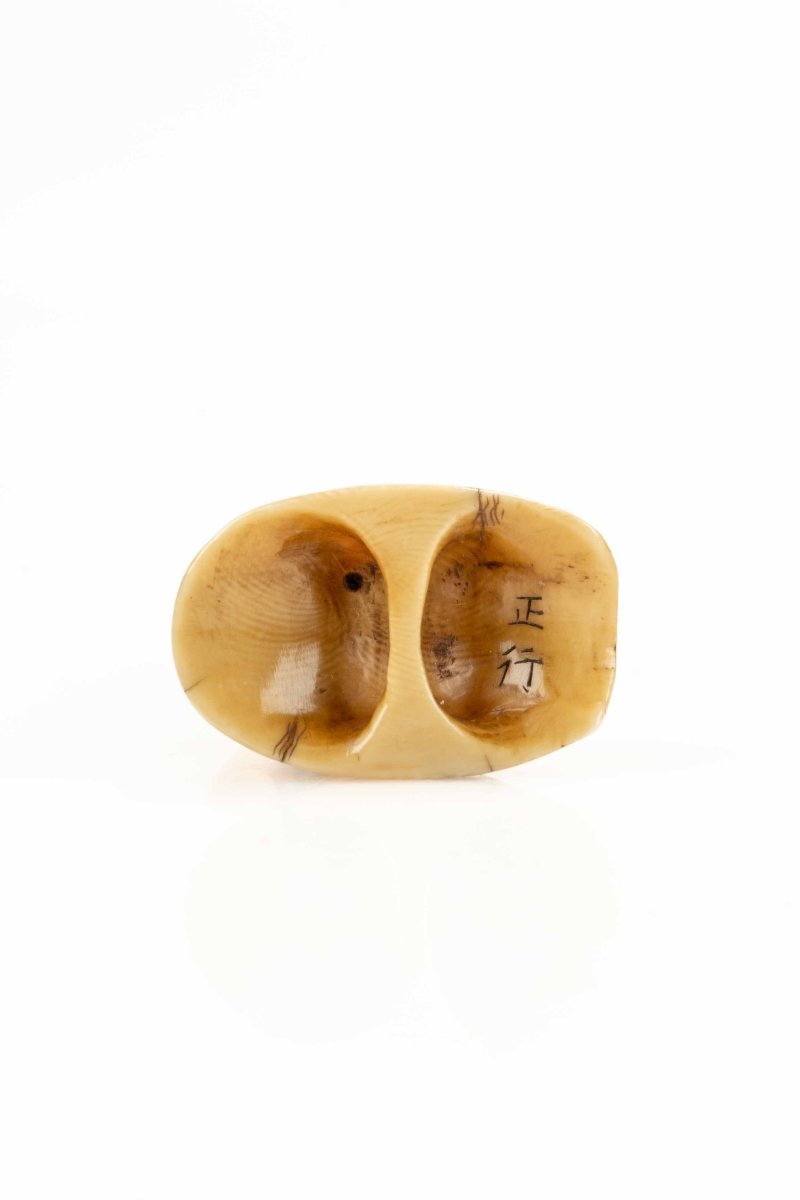 A Shunga Ivory Netsuke Depicting A Monk Seated On The Nose Of Tengu, Signed Masayuki-photo-4