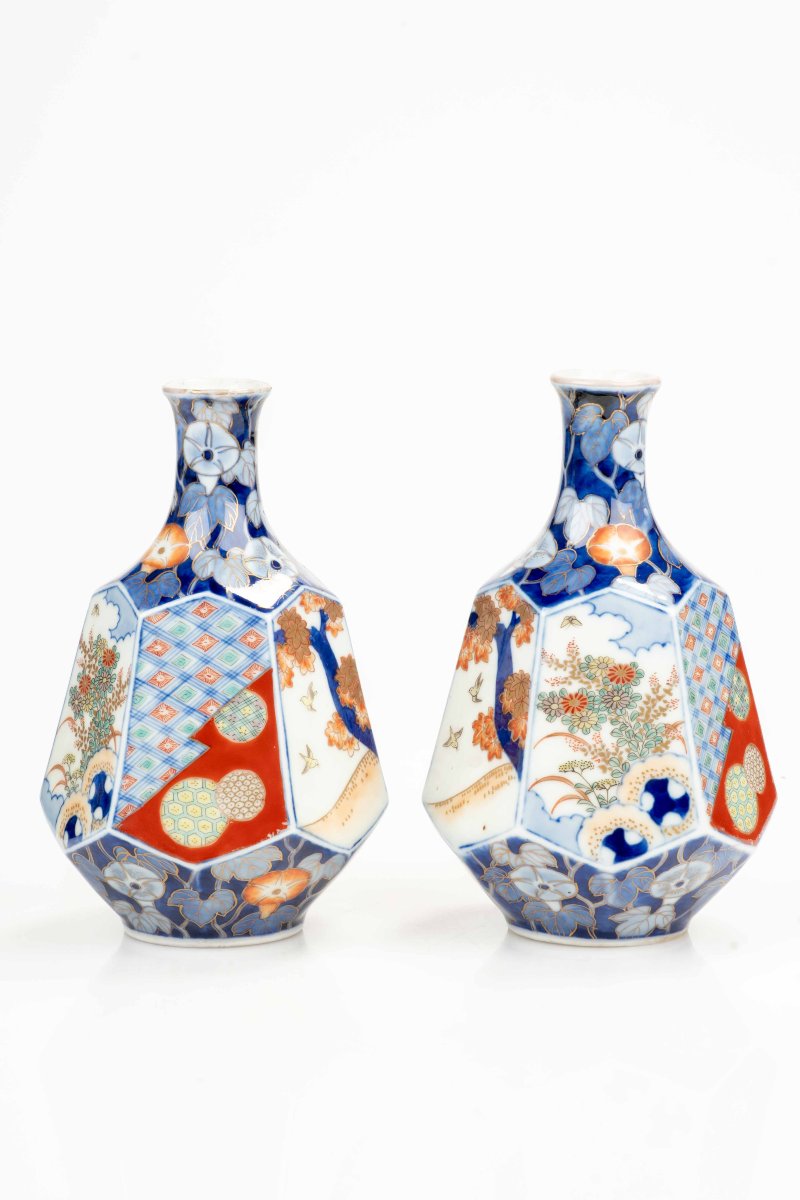 A Pair Of Imari Arita Porcelain Vases With Fukagawa Mark-photo-2