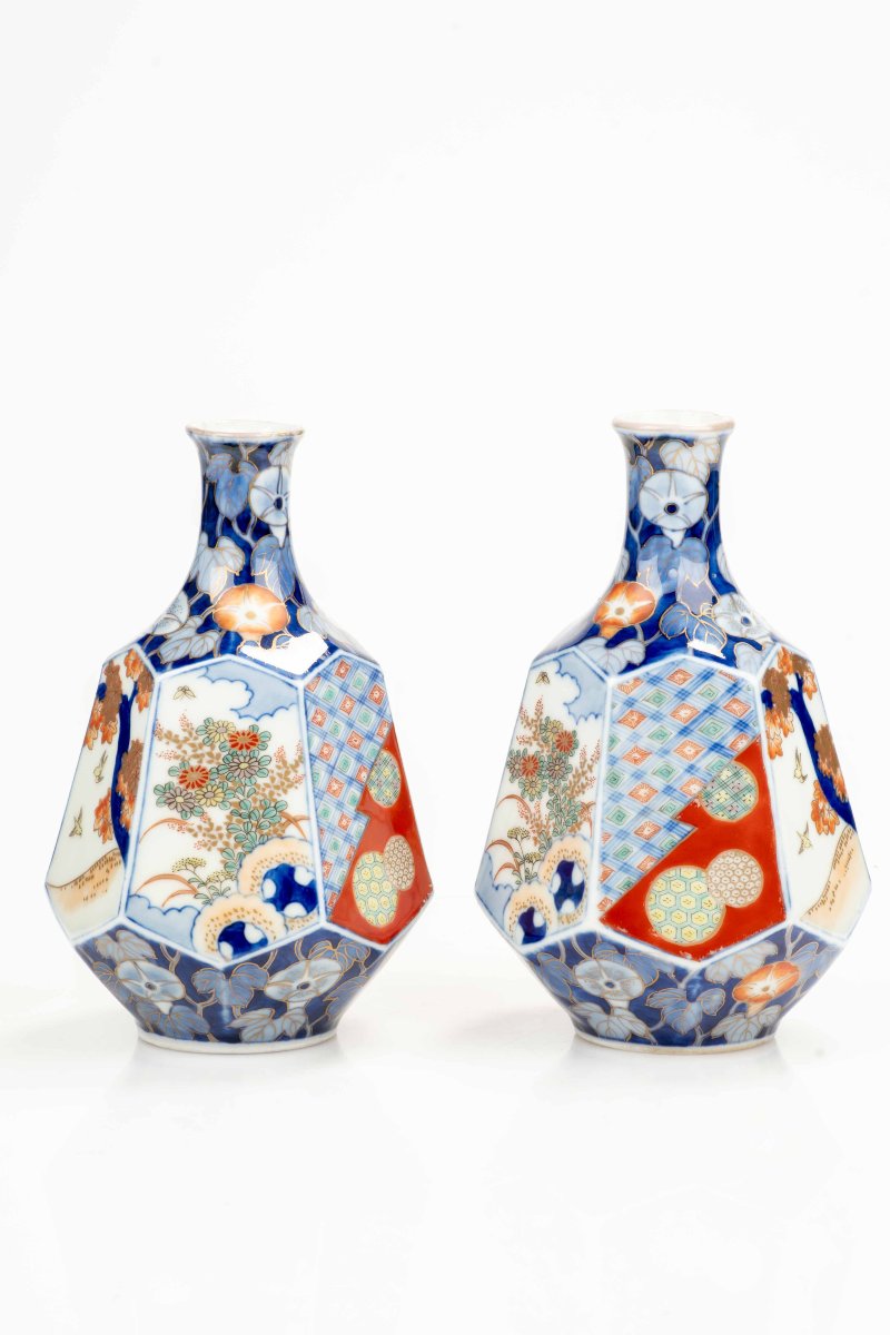 A Pair Of Imari Arita Porcelain Vases With Fukagawa Mark-photo-3