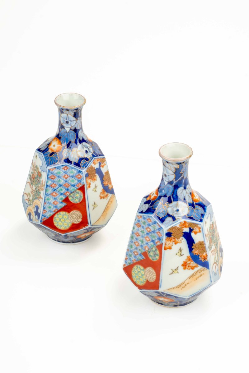 A Pair Of Imari Arita Porcelain Vases With Fukagawa Mark-photo-4